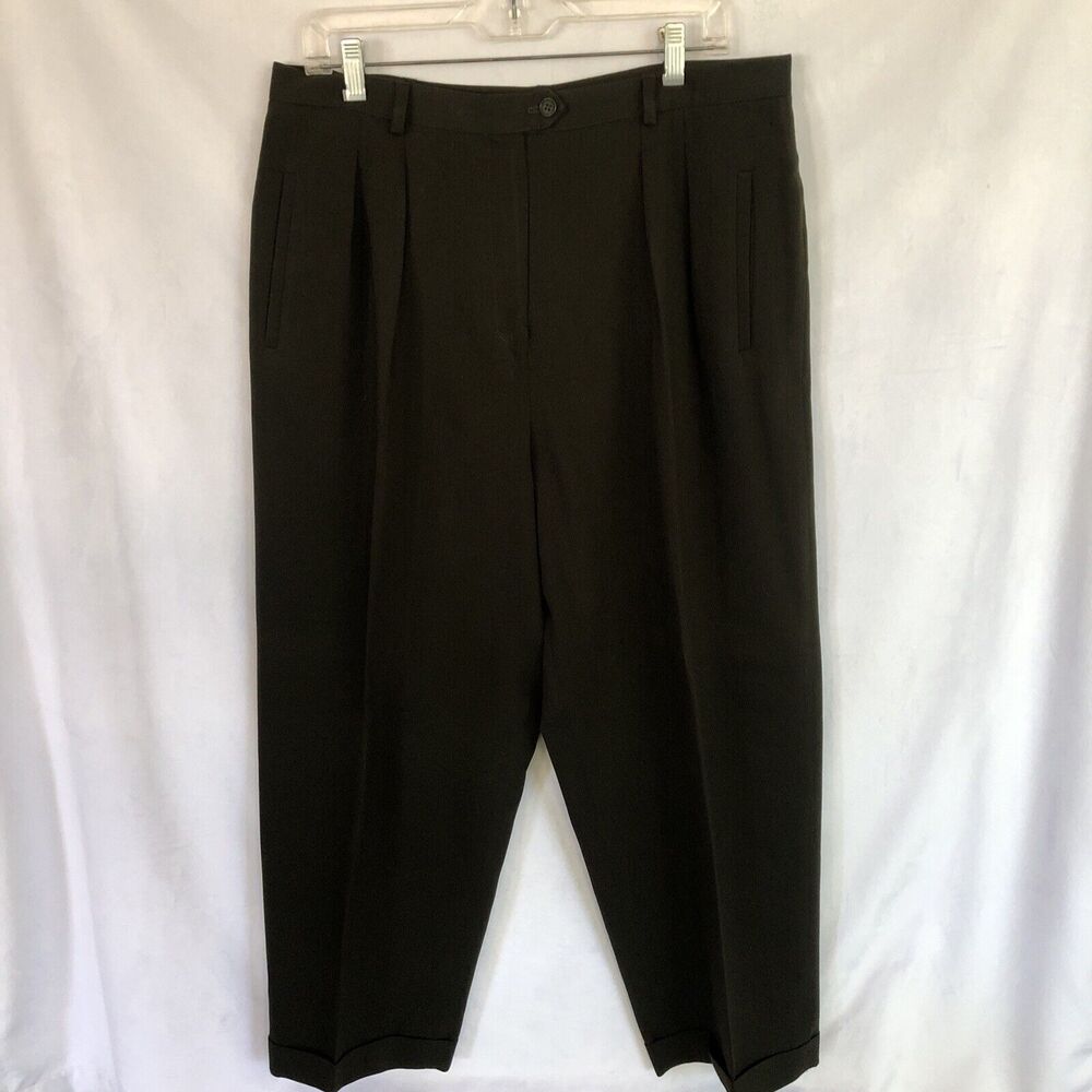 Ralph Lauren 100% Worsted Wool Trousers, Pleated, Pockets, Gray/Olive, Size 16
